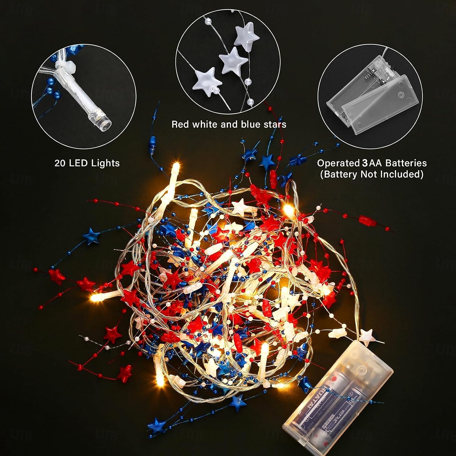 1 Pc Patriotic 3M-30 LED Bead for 4th of July Independence Day 250th Anniversary Memorial Day Red, White, Blue Star Decorative Light String Indoor Party Theme Decorative Light AAA Battery Box 2026 - $12.99 –P13