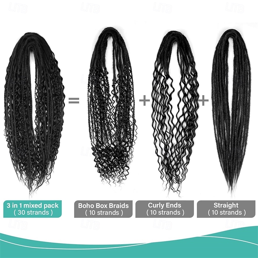 24 Inch 3 In 1 Dreadlock Extensions Sets 30 Strands Mixed Black Synthetic DE Dreads Extensions 100% Handmade Soft Double Ended Curly Boho Wavy Dreads for Girls 2025 - $58.99 –P6