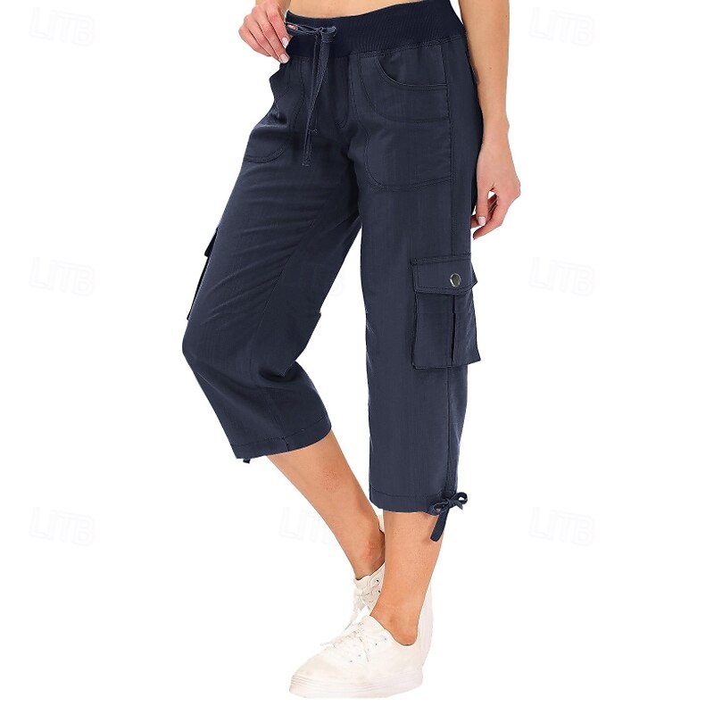 Damen Cargo-Hosen Stoffhosen Streetwear Lässig Wadenlang Natürliche Taille Einfach Tasche Elastisches Kordelzugdesign Bequem Außenbereich Outdoor Streetwear Kamel Dunkelbraun Hellhimmelblau Schwarz 2025 - $22.99 –P16