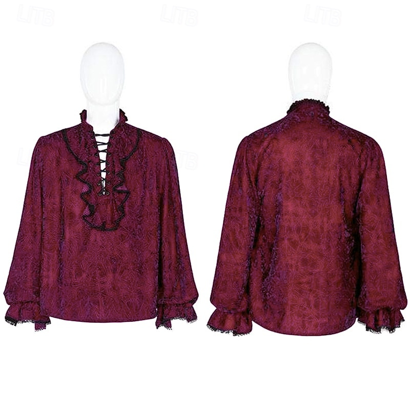 Punk & Gothique Médiéval Steampunk Blouse / Chemise Ballon Vampire Col en V Déguisement Homme Pirate Fantaisie Royal Halloween Carnaval Soirée Adulte Chemise Automne & Hiver de 2026 ? $34.99 –P2