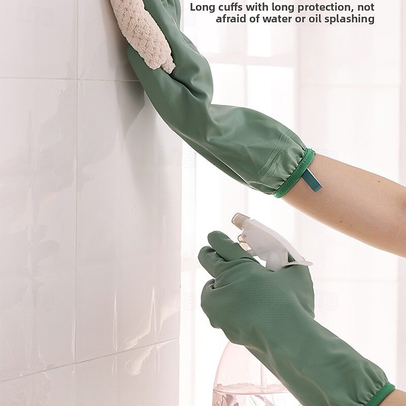 Waterproof Dishwashing Gloves for Kitchen Cleaning, Long Plush Rubber Gloves for Winter, Durable Household Chores Laundry Gloves 2025 - $9.99 –P2