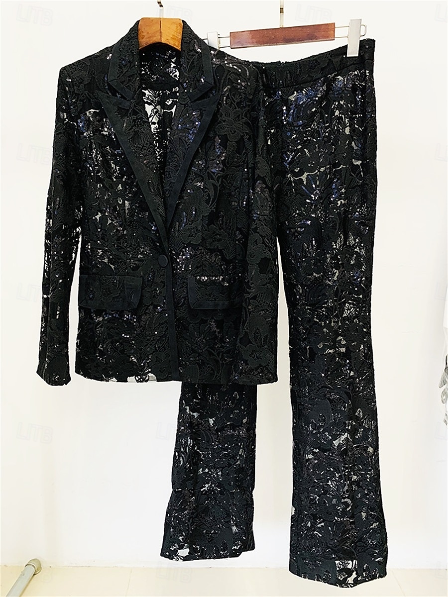 Conjunto de Calças Vestido da Mãe da Noiva Vestido Elegante Colarinho de Camisa Comprimento do Tornozelo Renda Mangas Longas com Cor Sólida de 2025 por $149.99 –P11