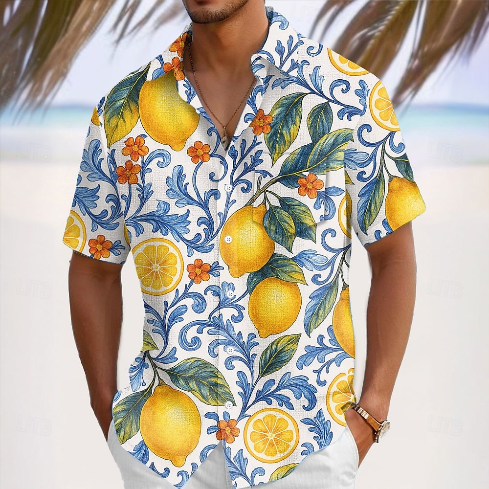 Miesten Hedelmä Sitruuna Trooppiset kasvit Havaiji paita Button Up paita Havaijilaispaita Lyhythihainen Paita Sänkyjen avaus Havaijilainen Loma Pyhäpäivä Ranta-asut Sininen Tumman vihreä Apila S M L 2025 - $23.99 –P1