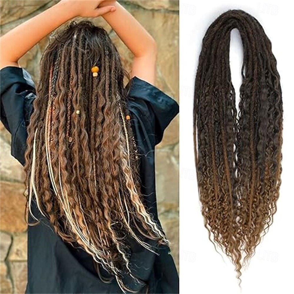 24 Inch 3 In 1 Dreadlock Extensions Sets 30 Strands Mixed Black Synthetic DE Dreads Extensions 100% Handmade Soft Double Ended Curly Boho Wavy Dreads for Girls 2025 - $58.99 –P10