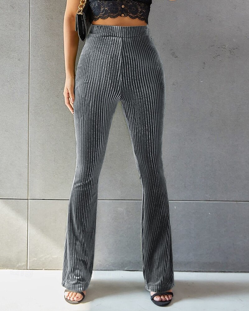 Women's Corduroy Pants Bell Bottom Fashion Streetwear Full Length Natural Plain Elastic Waist Outdoor Comfortable Outdoor Street Weekend claret Deep Green Apricot Grey Fall Regular Fit 2025 - $20.99 –P4