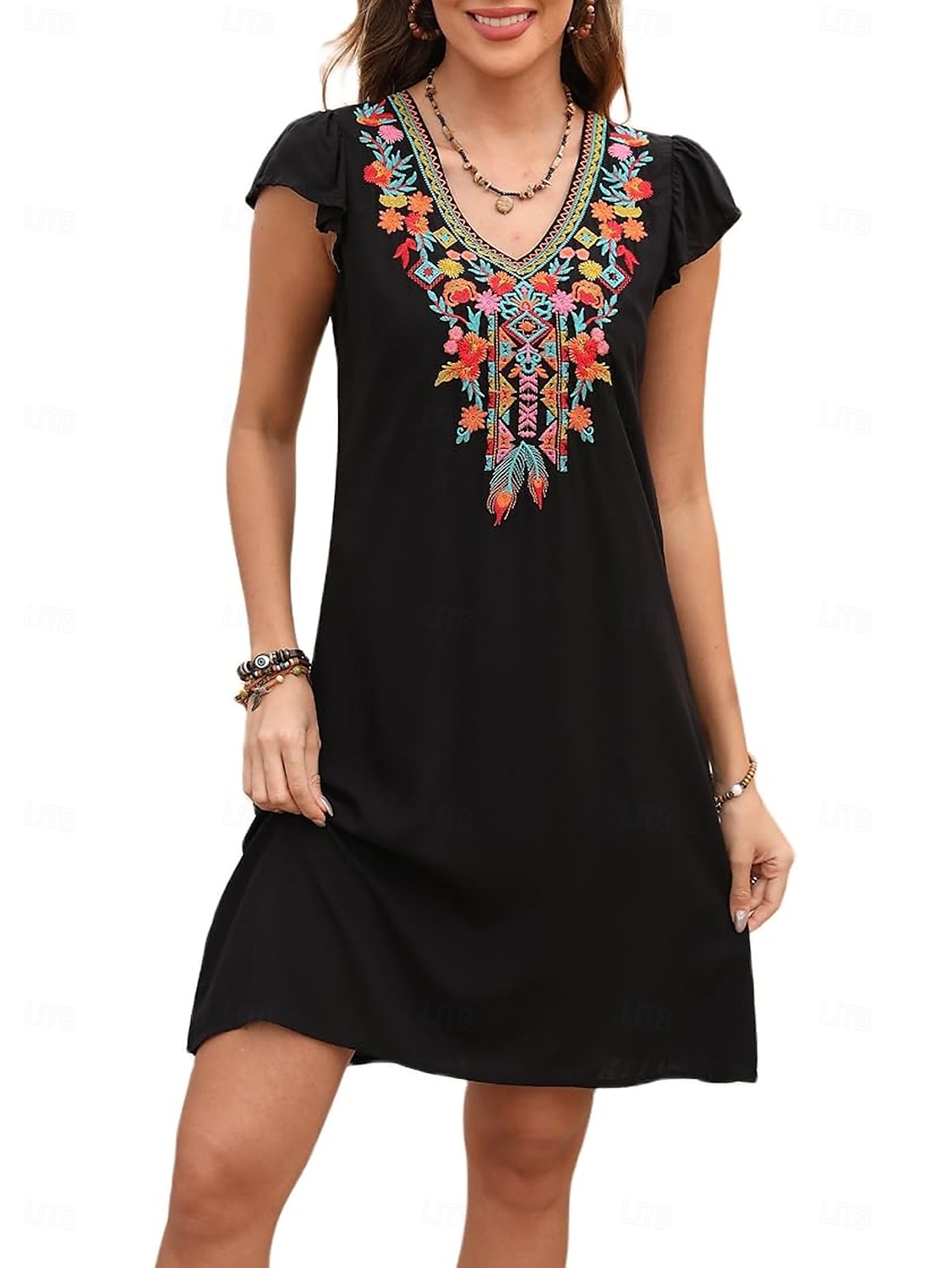 Women's Mini Dress Casual Dress Fashion Modern Elegant Dress Cap Sleeve Wedding Daily Date Regular Fit Floral Embroidery Sleeveless V Neck Black White Orange Summer 2025 - $27.99 –P7