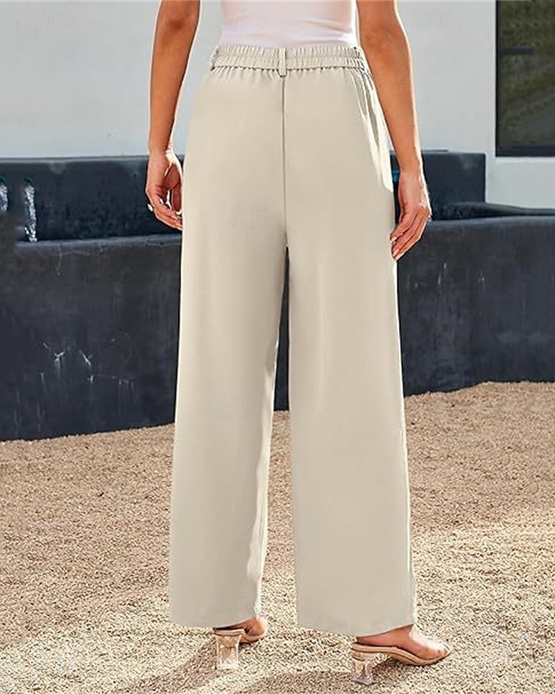 Dam Brett skaft Byxor Streetwear Ledigt Fullängd Hög midja Ensfärgat Ficka Mateial som andas Mjuk Microelastisk Semester Gata Dagliga kläder Svart Röd Brun Kaki Vår Höst Normal 2025 - $19.99 –P6