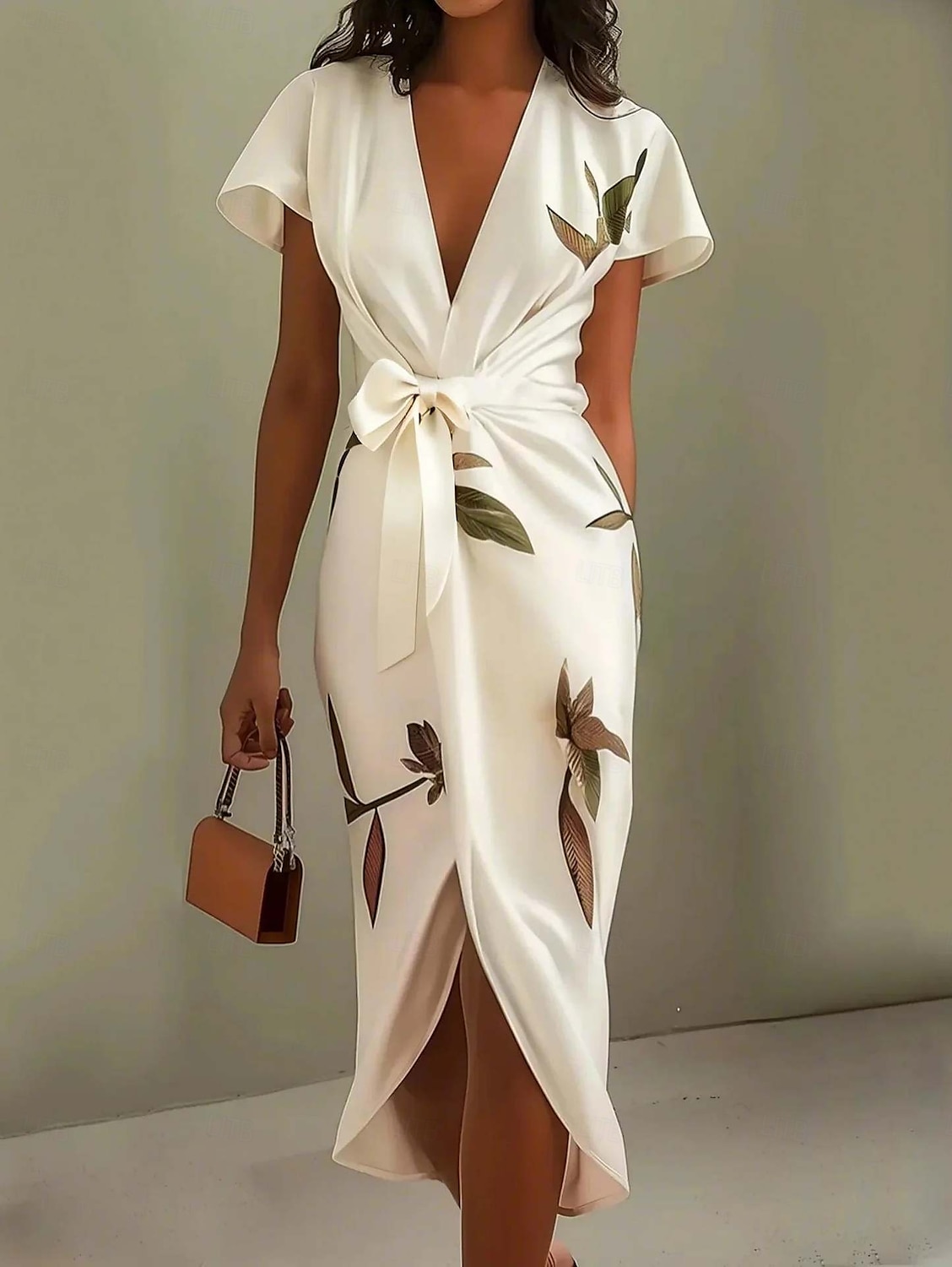 Femmes Robe Midi Robe Portefeuille Vacances Occasionnel Extérieur Sortir Plage Mince Fleuri Graphique manche longue Col en V Blanche Été Printemps de 2025 ? $34.99 –P1