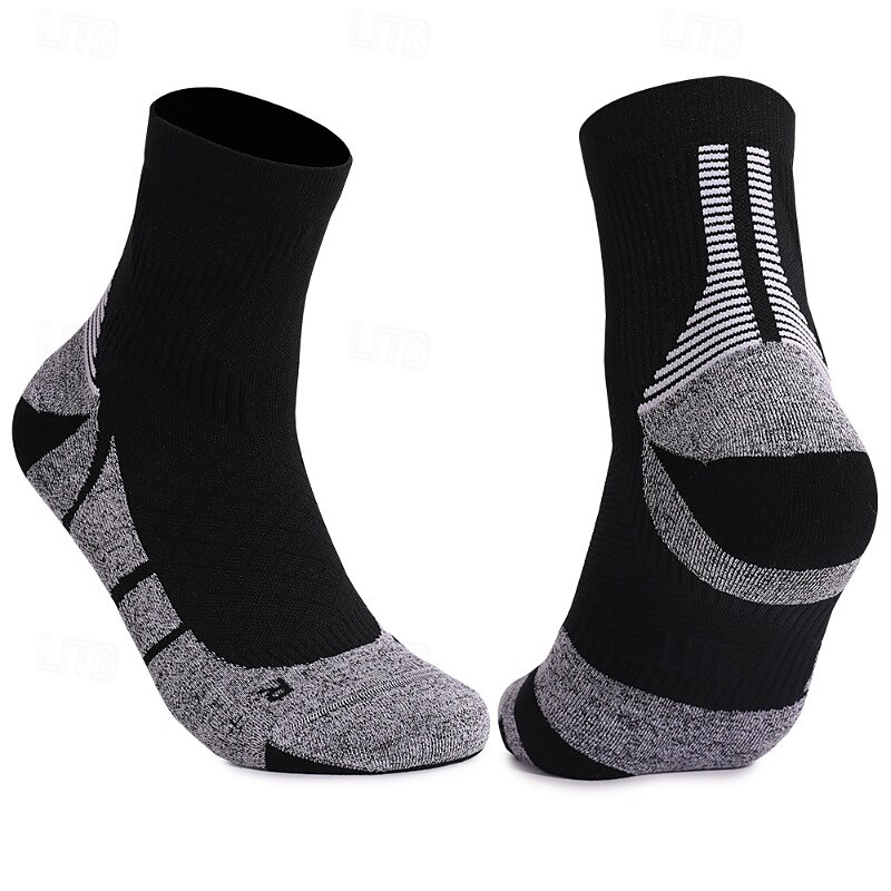 1 par de calcetines de senderismo para hombre, calcetines deportivos transpirables, antiampollas, que absorben el sudor, antibacterianos, para exteriores, de un cuarto de tripulación, de algodón, con parches, violeta, negro y blanco, para esquí, snowboard 2025 - $10.39 –P9