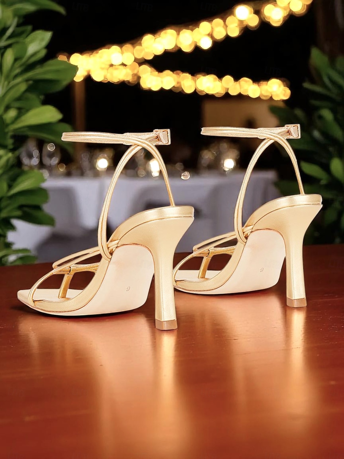 Sandalias de tacón alto con tiras doradas para mujer: tacones de aguja metálicos con correa en el tobillo para fiestas nocturnas y clubwear. 2025 - $46.99 –P6