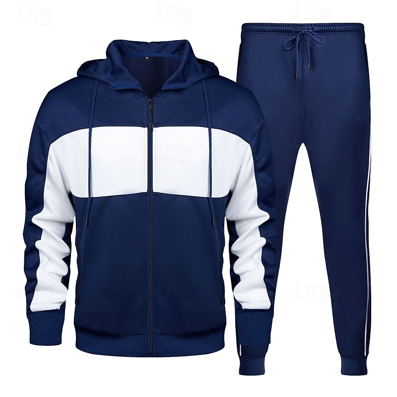 Per uomo Tuta da Ginnastica Pantaloni da Tuta Felpa con cappuccio e zip Tasca Blocco di colori Completo Abbigliamento Autunno Nero Blu marino scuro Palestra Allenamento Sportivo Antivento Manica Lunga del 2026 a $60.99 –P6