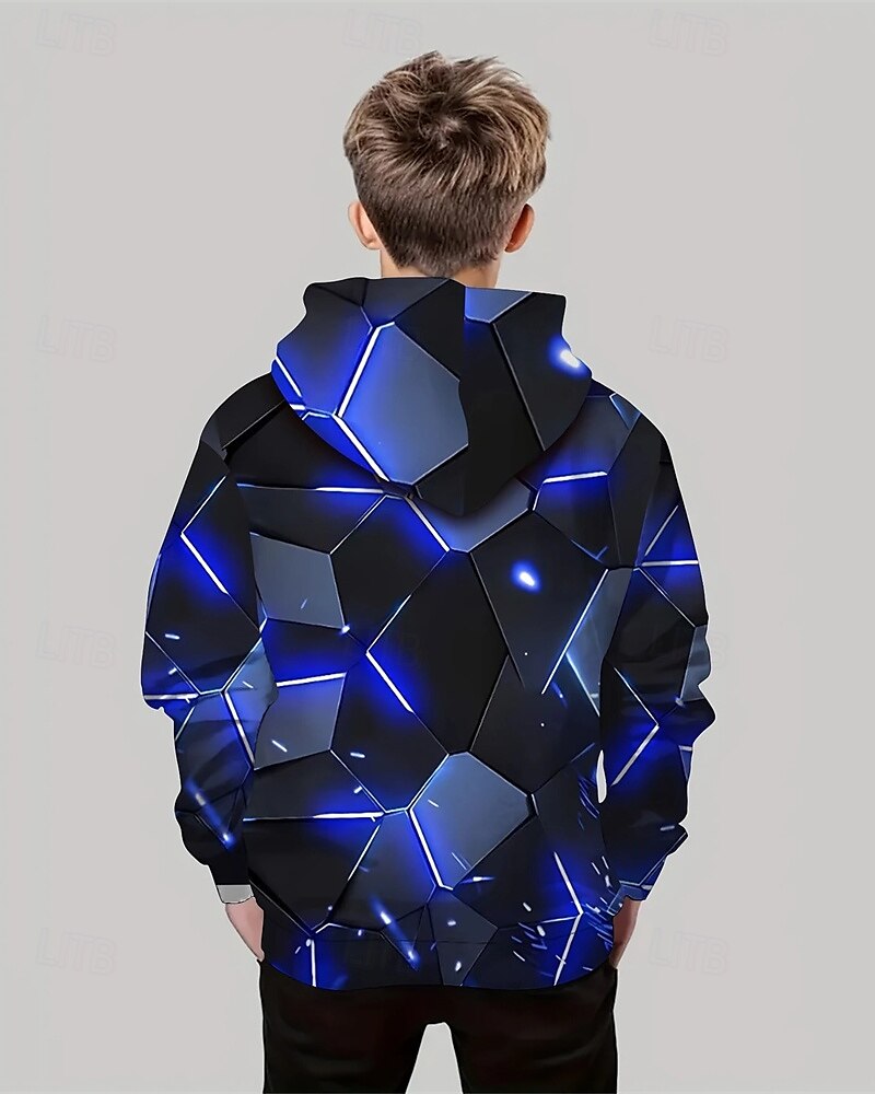 Pojkar 3D Geometrisk Huvtröja Långärmad Vår Höst Mode Streetwear Barn 4-12 år Huva Utomhus Ledigt Dagligen Normal 2025 - $18.99 –P2