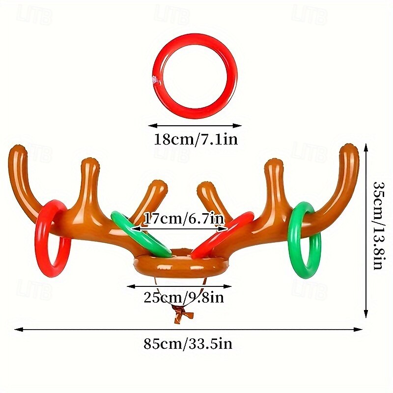 2 Sets of Inflatable Reindeer Antlers Game (2 Inflatable Antler Horns 8 Ringed Reindeer Rings for Throwing) Inflatable Reindeer Antler Hat with Ring Suitable for Family Party Games 2025 - $15.49 –P3