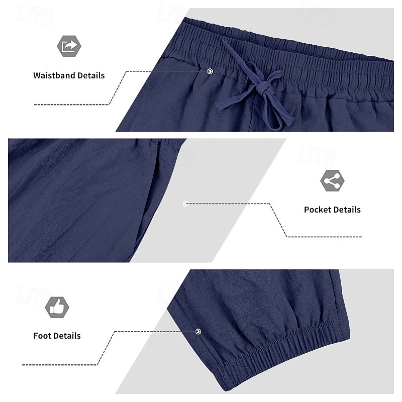 Per uomo Joggers Pantaloni di Lino Pantaloni Pantaloni Estivi Pantaloni da Spiaggia Tasca Coulisse Elastico in vita Semplice Comodità Traspirante Vacanza Quotidiano Ferie Hawaiano Boho Nero Bianco del 2025 a $18.99 –P6