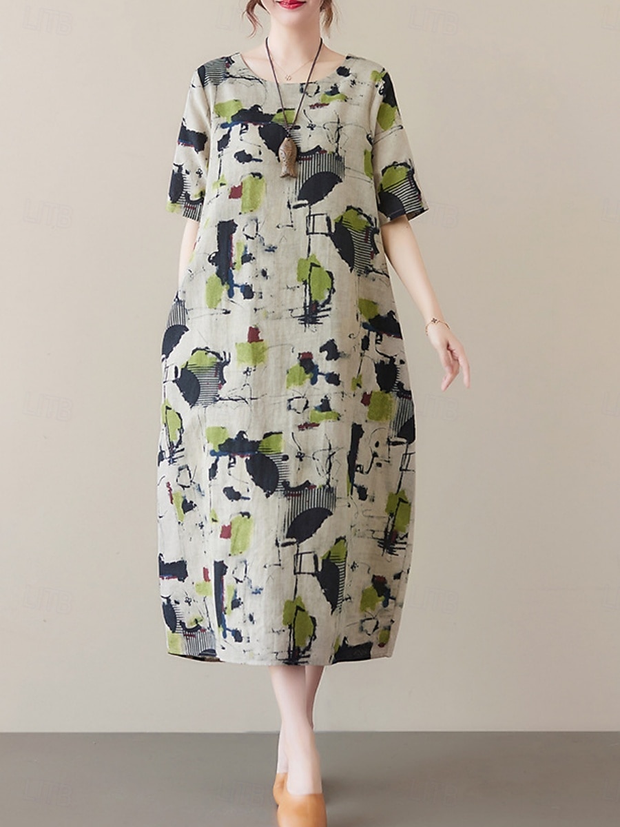 Women's Maxi Dress Summer Dress Casual Daily Regular Fit Graphic Short Sleeve Crew Neck Gray Summer 2025 - $26.99 –P7
