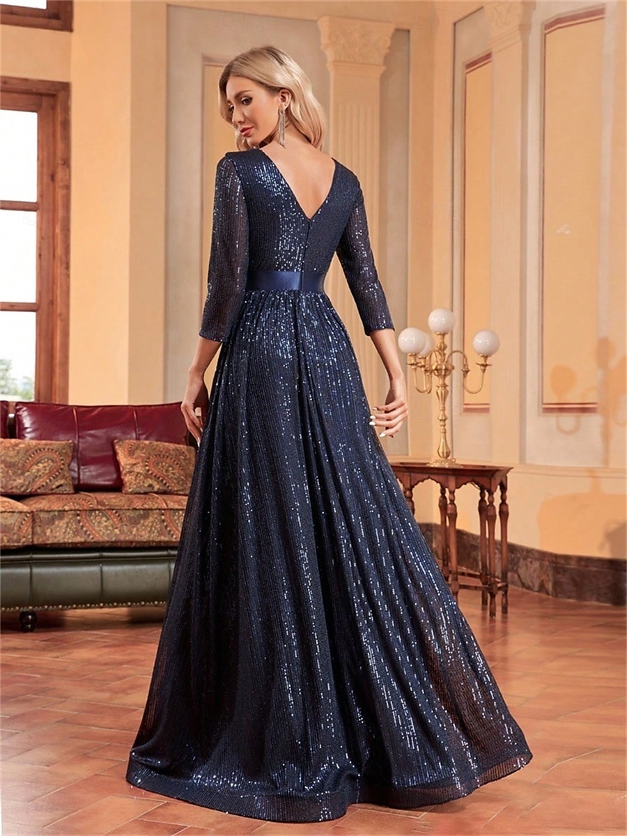 Rochii A-Line quinceanera rochie elegantă rochie formală nuntă lungime până la podea mânecă 3/4 guler cămașă poliester cu pliuri 2025 - $99.99 –P8