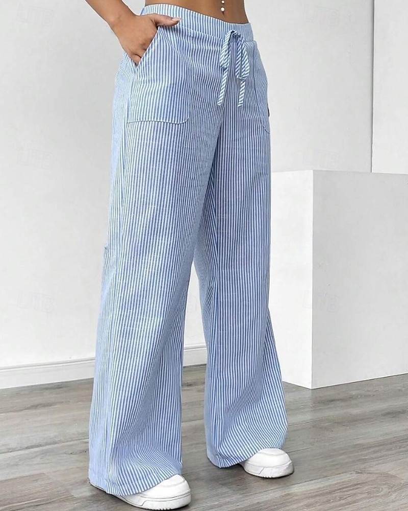 Femmes Jambe large Slacks Streetwear Occasionnel Longueur complète Naturel Rayé Avec Poches Conception à cordon élastique Extérieur Confortable Fête Décontracté Quotidien Magenta Bleu ciel clair Gris de 2025 ? $17.99 –P9