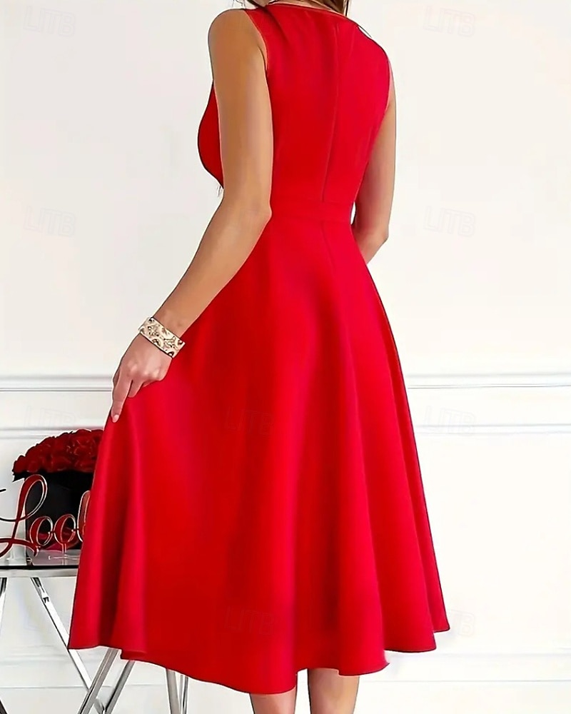 Femmes Robe Midi Robe d'été Mode Moderne Extérieur Vacances Quotidien Coupe régulière Uni Sans manches Col en V Noir Rouge Bleu Été de 2025 ? $22.99 –P2