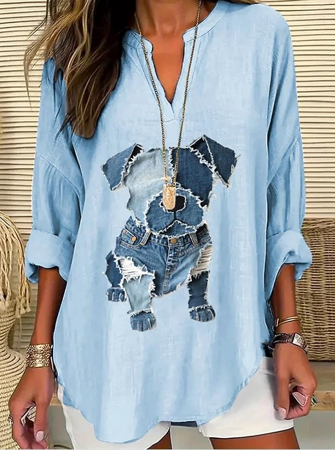 Damen Bluse Leinenoptik Atmungsaktiv Leicht Tunika V-Ausschnitt Langarm Boho Lässig Sommer Tops Grafik Tier Katze Vintage Tropisch Reguläre Tops Alltag Druck Schwarz Weiß Blau Himmelblau 2026 - $32.99 –P4