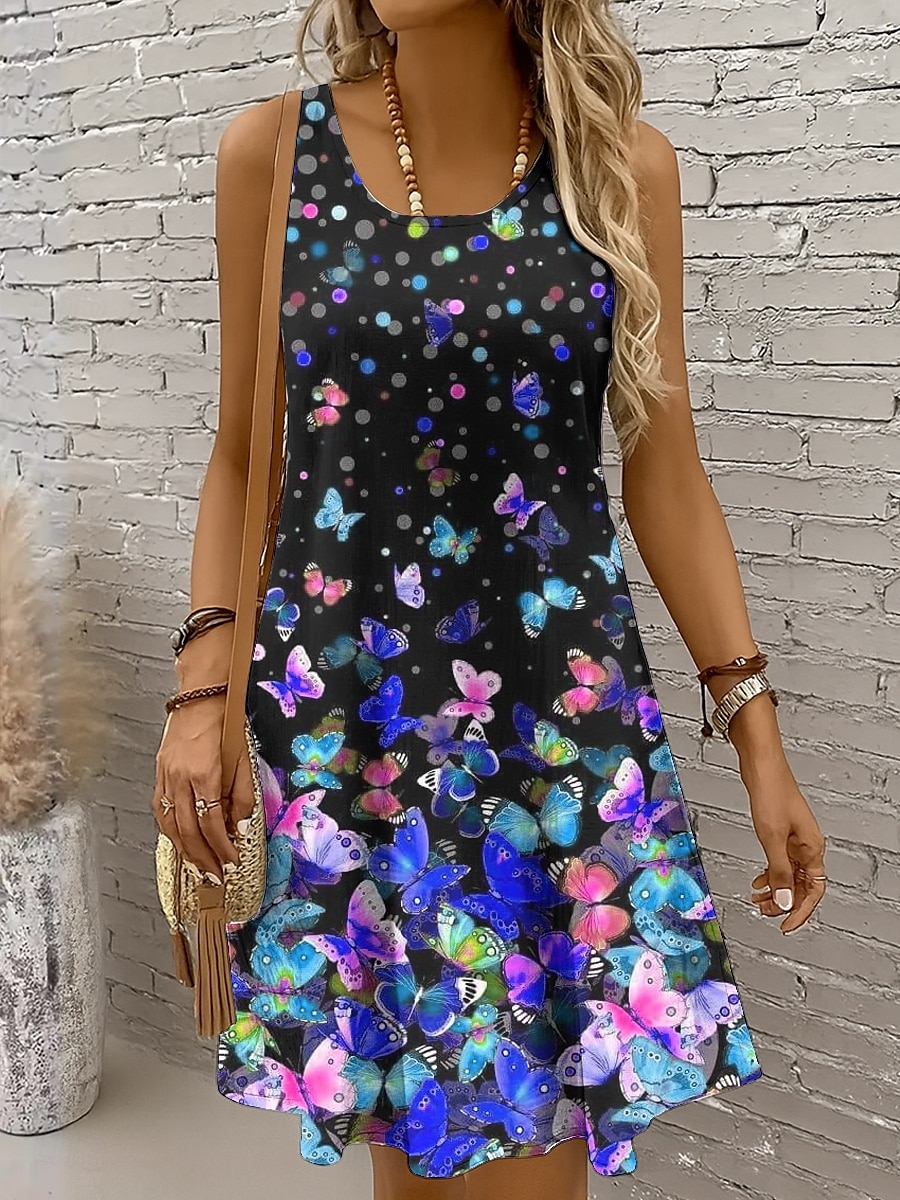 Pentru femei Rochie Mini Rochie casual Rochie de Vară Rochie A line Rochie cu umeri Vacanță Casual Concediu Plajă Fit regulat Ombre Grafic Fluture Fără manșon Stil Nautic Scoateți gâtul Colourful 2025 - $21.99 –P5