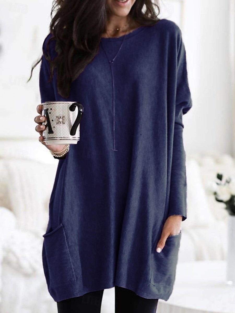 Pentru femei Rochie Mini Rochii Tricou Rochie de schimb Casual În aer liber Zilnic Concediu Fit regulat Simplu Manșon Lung În V Alb Roz Îmbujorat Bleumarin Albastru piscină Vară 2025 - $17.99 –P2