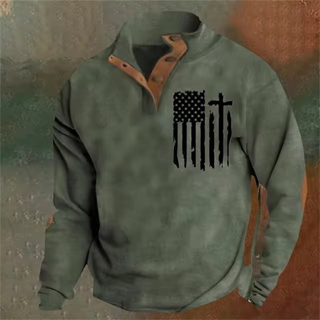 Herren Sweatshirt Armeegrün Braun Dunkelgray Stehkragen Grafik Kreuz Amerikanische Flagge Druck Täglich Ferien Ausgehen Polyester Streetwear Lässig Herbst Winter Bekleidung Kapuzenpullover Sweatshirts 2025 - $23.99 –P2