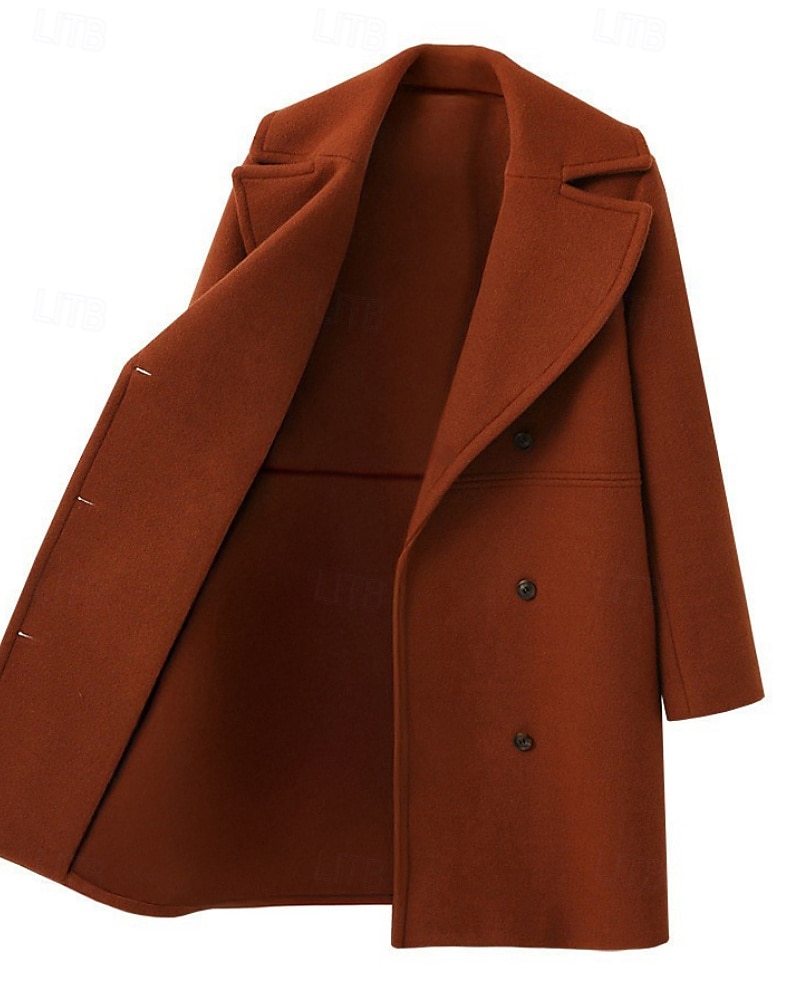 Damen Parka Warm Bequem Knöpfe Tasche Mode Einfach Täglich Ausgehen Doppelreihig Lang Umlegekragen Normale Passform Langarm Oberbekleidung Schwarz Wein Khaki Herbst Winter 2025 - $44.99 –P6