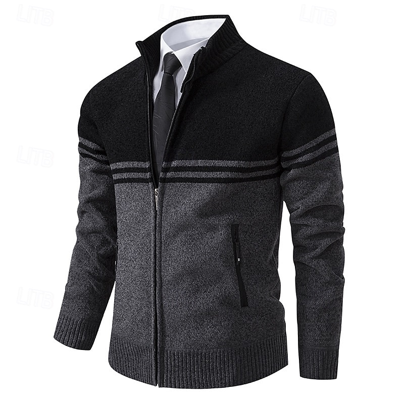 Herren Pullover Strickjacke Kurzer Pullover Gerippt Stricken Normale Oberteile Gestrickt Farbblock Stehkragen Aufwärmen Moderne zeitgenössische Büro Lässig Bekleidung Herbst Winter Schwarz Marineblau 2025 - $34.99 –P3