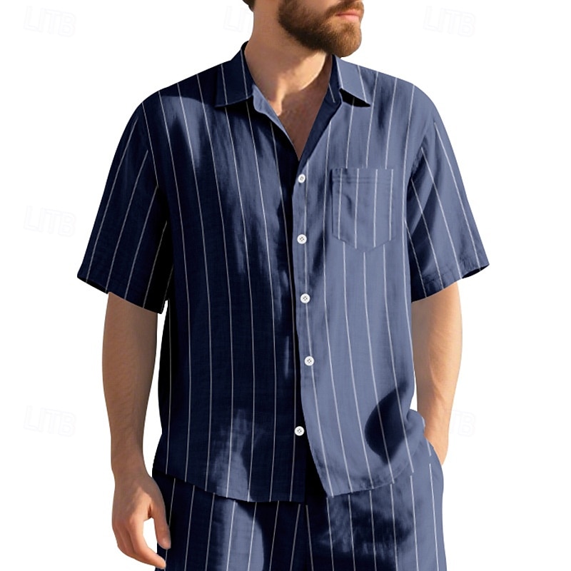 Per uomo Camicia Camicia di lino Camicia casual Camicia con Bottoni Camicia di cotone A righe Vacanza Streetwear Nero Bianco Blu marino Cachi Manica Corta Collo ripiegato Estate Abbigliamento del 2025 a $21.99 –P19