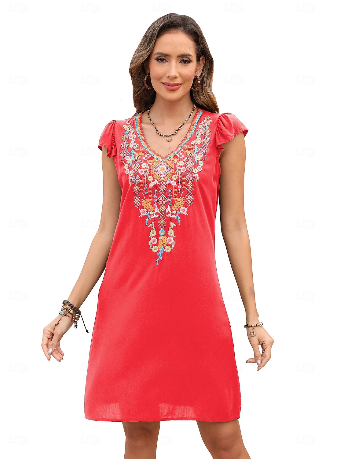 Pentru femei Rochie Mini Rochie casual Modă Modern Rochie eleganta Beretă Nuntă Zilnic Dată Fit regulat Floral Broderie Fără manșon În V Negru Roșu-aprins Mov Vară 2025 - $27.99 –P8