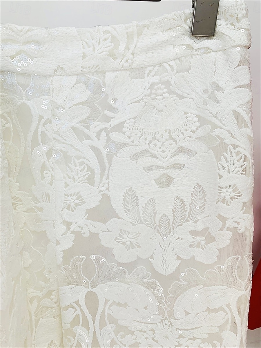 Conjunto de Calças Vestido da Mãe da Noiva Vestido Elegante Colarinho de Camisa Comprimento do Tornozelo Renda Mangas Longas com Cor Sólida de 2025 por $149.99 –P6