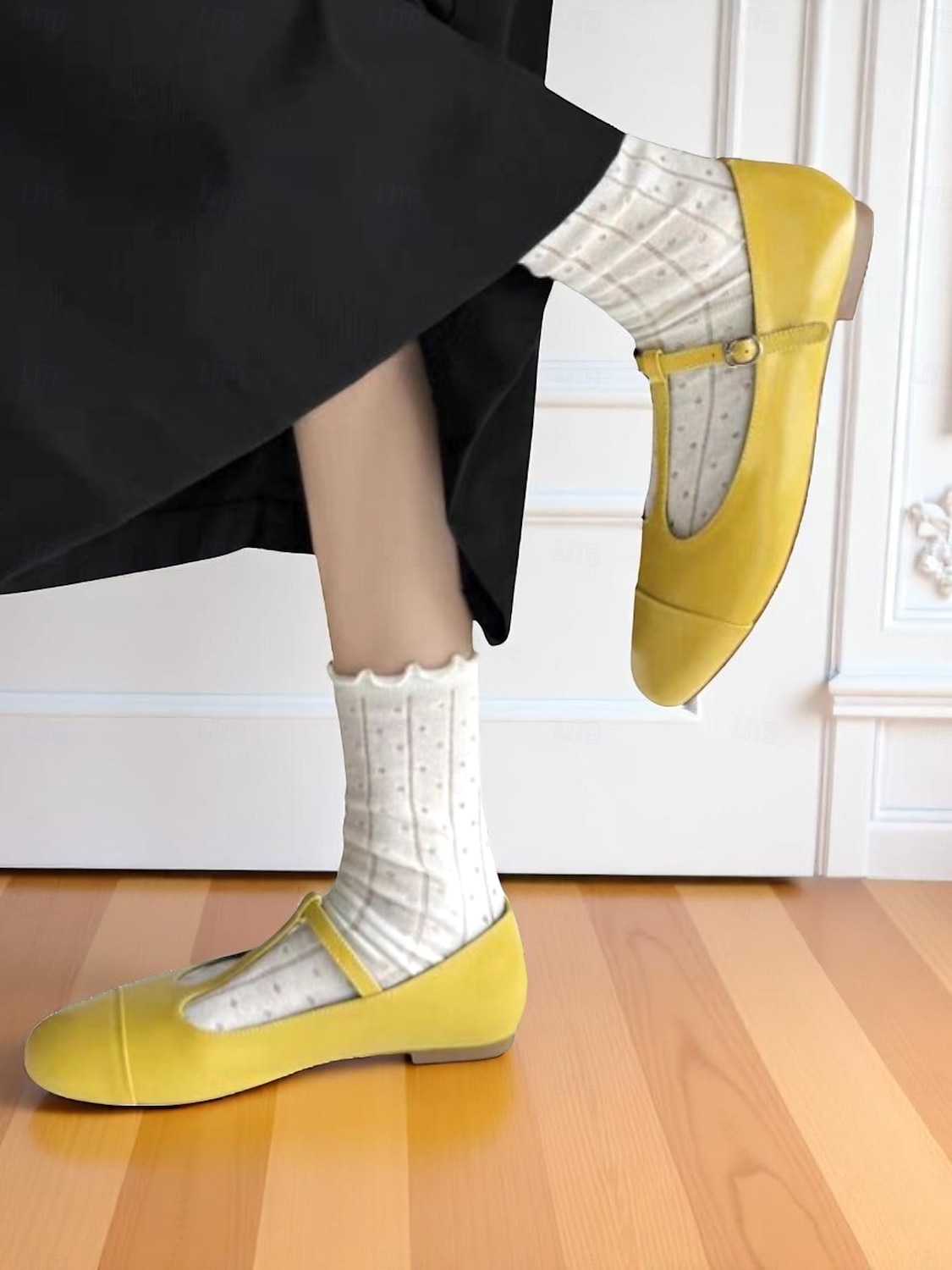 sapatilhas femininas amarelas com tiras em T, mary janes vintage com bico redondo para encontros casuais e uso diário de 2025 por $42.99 –P2