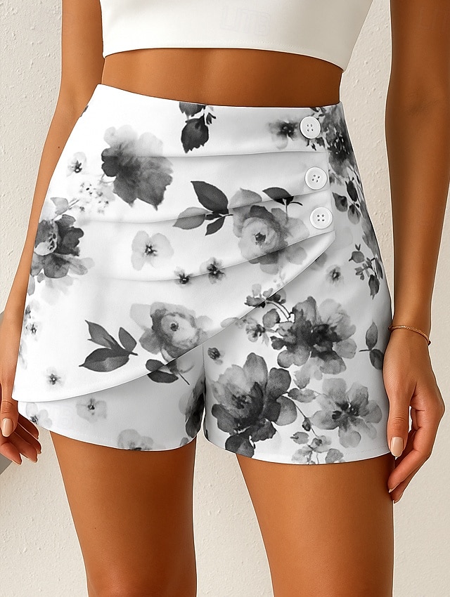 Dame kinesisk Shorts Elegant Ferie Årgang Kort Høy Midje Blomstret Grafisk Abstrakt Multi Layer Hurtigtørkende Bekvem Pustende Mikroelastisk utendørs Gate Daglig Svart Blå Lilla Grønn Sommer Vår 2025 - $17.99 –P3