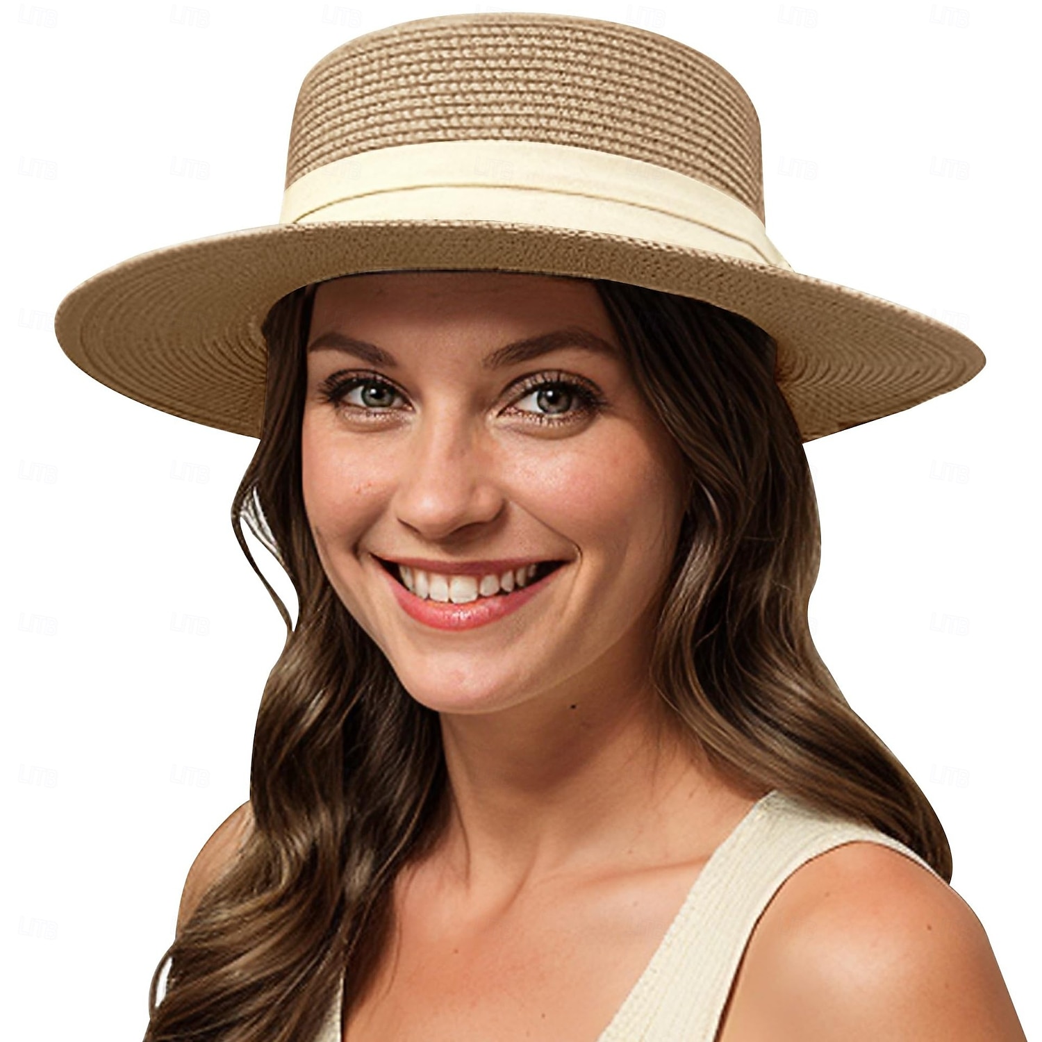 1 stk. elegant damehatt med strå og bred brem, lett og pustende sommerhatt for strandaktiviteter, uformell &formelle arrangementer, tilbehør til arrangementer 2025 - $13.99 –P6