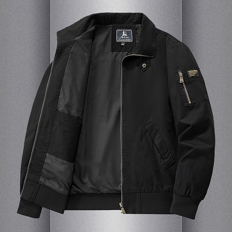 100% Baumwolle Herren Bomberjacke Taktische Jacke Motorradjacke Outdoor Casual Weich Mehrere Taschen Frühling &Herbst Uni Nationalflagge lässig bequem Stehkragen schwarz weiß khaki grün 2025 - $70.99 –P6