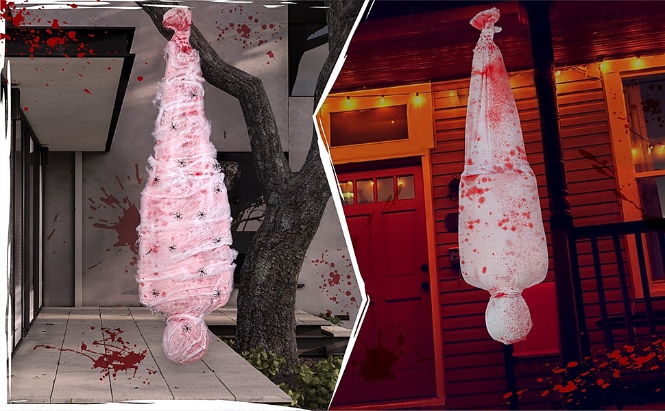 Adereços de Halloween para ambientes internos e externos - corpo de cadáver assustador com teia de aranha falsa e decoração de árvore pendurada, material plástico de estilo contemporâneo, sem penas, de 2025 por $23.99 –P10