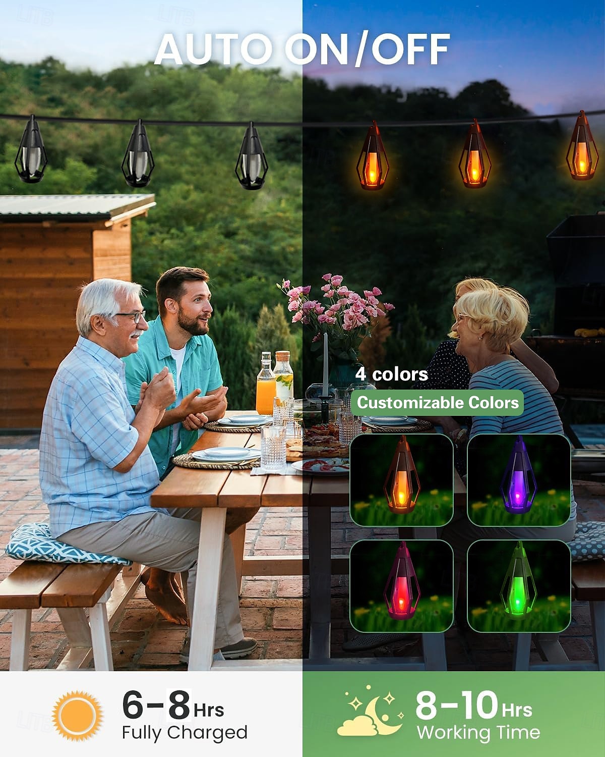 1 Pc 15 Leds Outdoor Waterproof Solar Flashing Flame Lantern String Garden Courtyard Camping Christmas Halloween Wedding Atmosphere Decoration Lighting 2025 - $47.99 –P9