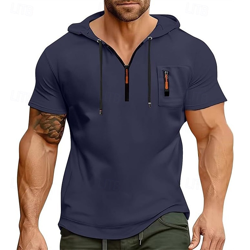 Men's Hoodie Quarter Zip Sweatshirt Black Navy Blue Blue Khaki Light Grey Hooded Plain Quarter Zip Sports & Outdoor Daily Holiday Polyester Streetwear Basic Casual Summer Clothing Apparel Hoodies 2026 - E£1897.76 –P6