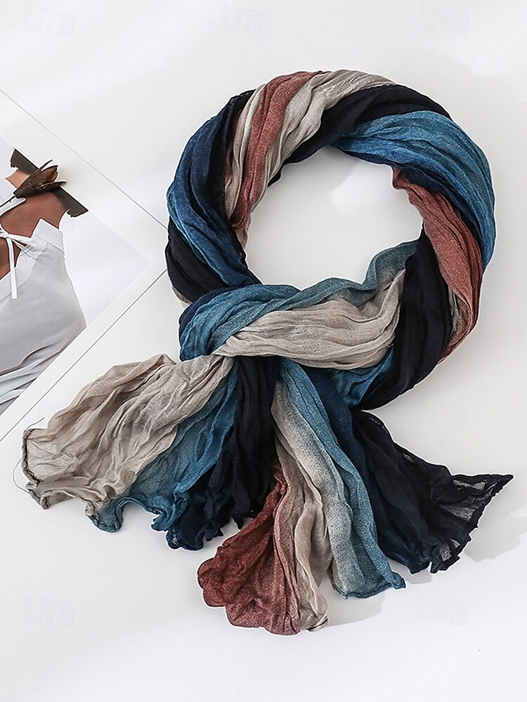 sciarpa leggera in chiffon stropicciato da uomo con effetto tie-dye sfumato, perfetta per viaggi bohémien, stratificazione quotidiana e look primaverili/autunnali del 2025 a $11.99 –P8