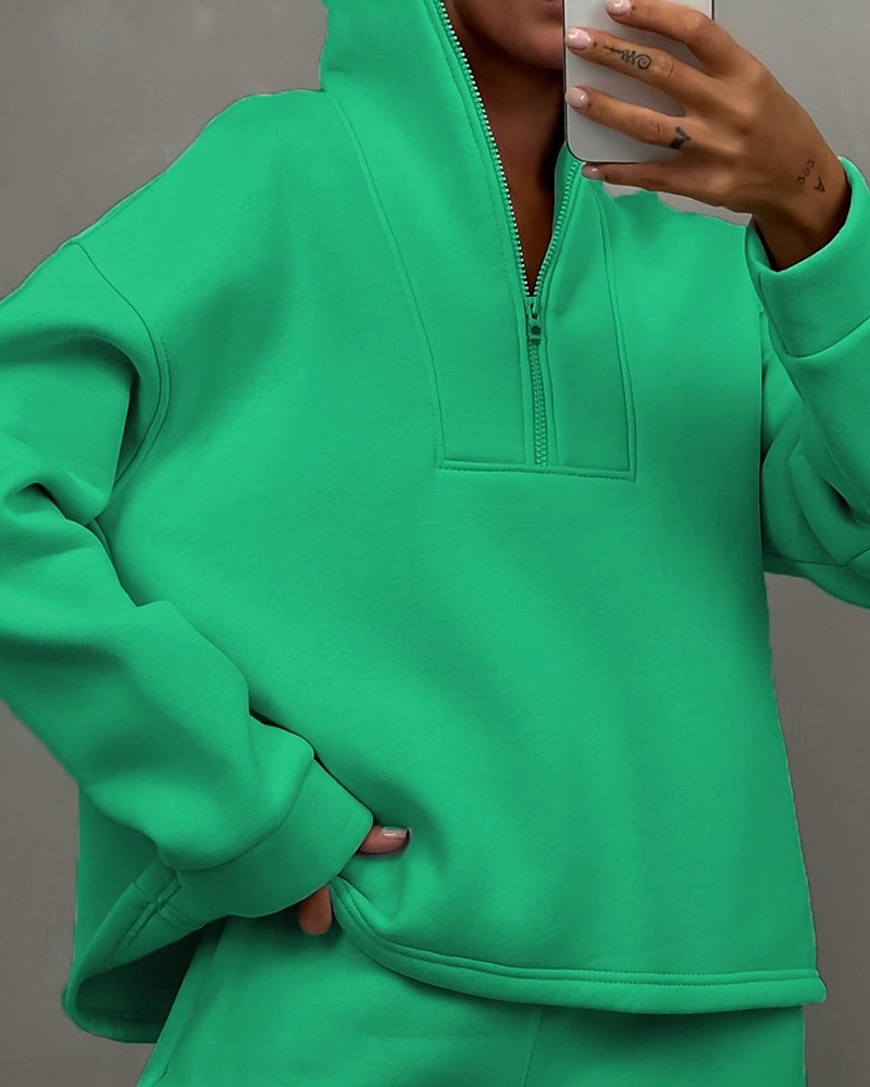 Γυναικεία Φόρμα Αθλητικές Φόρμες Φούτερ με πουλόβερ Τσέπη με φερμουάρ Μονόχρωμο Ρούχα σύνολα Φθινόπωρο Μαύρο Κίτρινο Σπαντέξ Προπόνηση Ένδυση γυμναστικής και άθλησης Τρέξιμο 2026 - $36.99 –P2