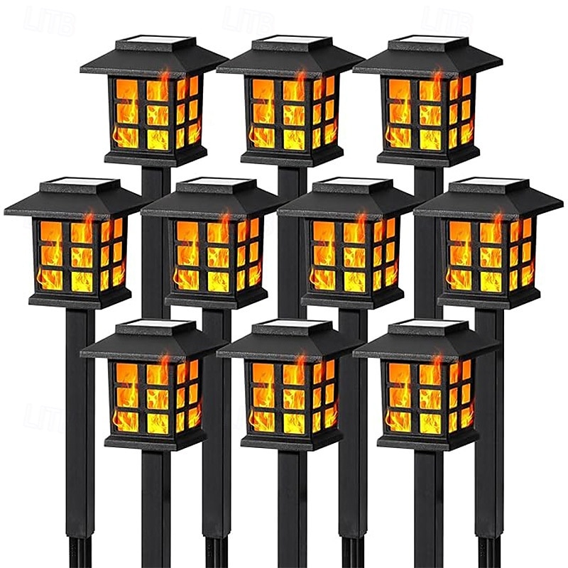 6 Stück Solar-Außenleuchte, wasserdicht, kleines Haus, blinkende Flamme, Bodenstecker, Licht für Innenhof, Garten, Weg, Rasen, Terrasse, Halloween, Weihnachtsfest, Atmosphäre, dekoratives Licht, 2025 - $24.99 –P6