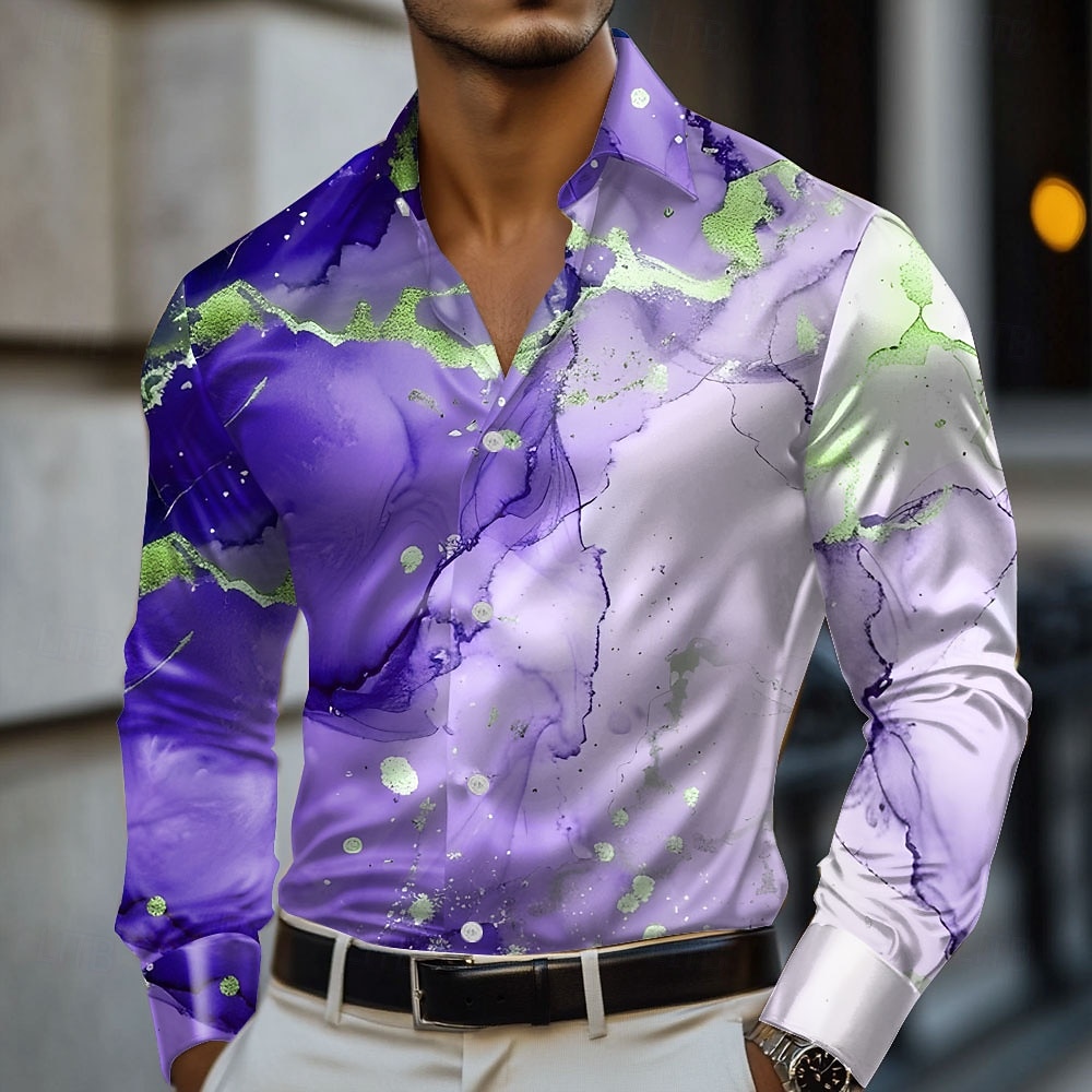 Hombre Geométrico Mármol Arte abstracto Camisa de raso Camisa para Vestido Manga Larga Moda informal Vacaciones Festivos Verano Primavera Otoño Cuello Vuelto Impresión 3D Camisas con botones Amarillo 2025 - $27.99 –P5