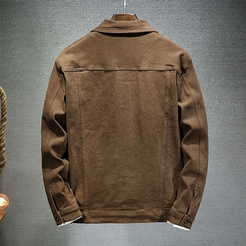 Per uomo Giacca Leggera Giacca di Jeans Giacca da Lavoro Formale Casa Tasca Inverno Primavera & Autunno Autunno Tinta unica Retrò Vintage Coreano Colletto a Camicia Regolare Nero Marrone Caffè Giacca del 2025 a $70.99 –P6