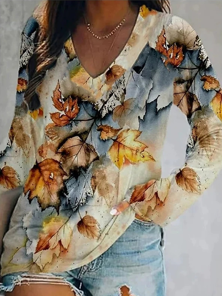 Pentru femei Tricou Floral Grafic Geometric Epocă occidental Casual Manșon Lung În V Topuri obișnuite Zilnic Sfârșit de săptămână Îmbrăcăminte de vacanță Imprimeu Galben Roșu Vin Roz Prăfuit 2025 - $22.99 –P2