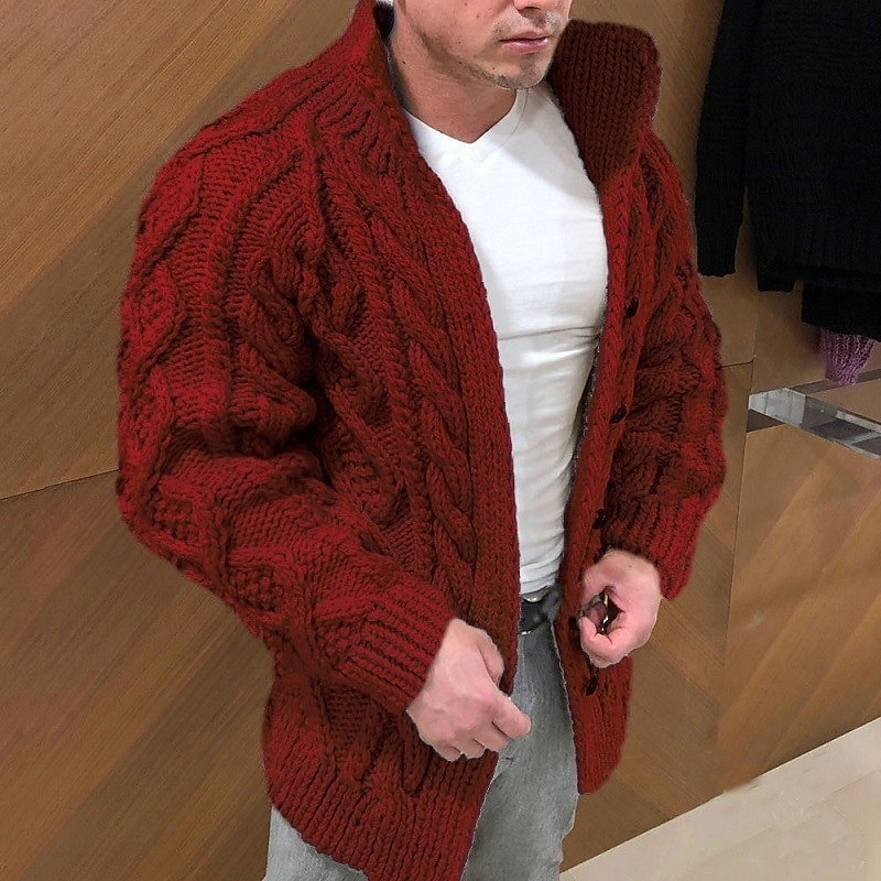 Per uomo Felpa Cardigan Treccia Maglia Top Regolari Lavorato a maglia Semplice Colletto Mao Moderno Contemporaneo Casual Casuale Abbigliamento quotidiano Abbigliamento Autunno & Inverno Rosso del 2025 a $21.49 –P4