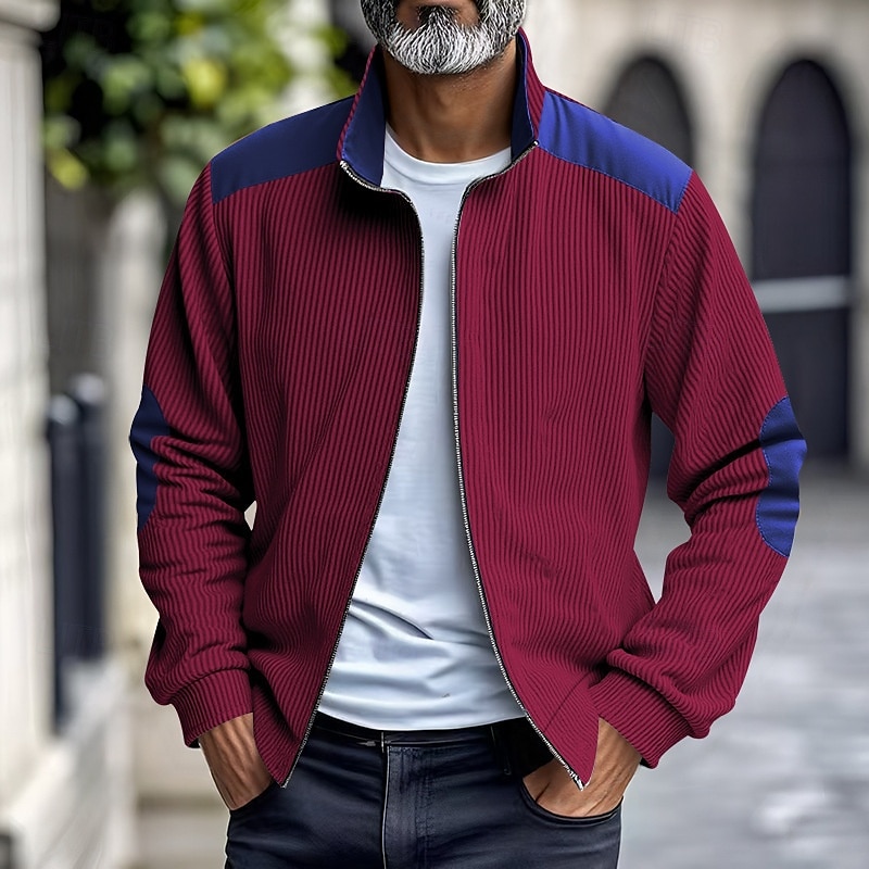 Men's Lightweight Jacket Corduroy Jacket Casual Jacket Vacation Daily Pocket Spring Fall Color Block Fashion Classic Stand Collar Regular Apricot Black White Yellow Wine Jacket 2025 - $29.99 –P13