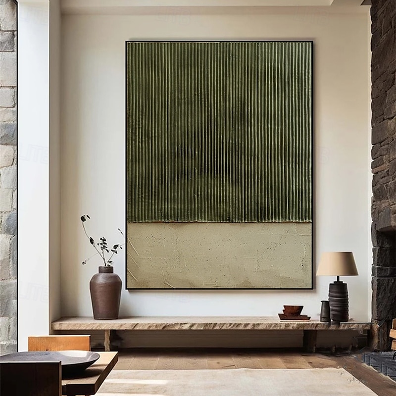 Handmade Oil Painting Canvas Wall Art Decoration Wabi-Sabi Style Retro Green Texture Abstract for Home Decor Stretched Frame Hanging Painting/Rolled Frameless Unstretched Painting 2025 - $83.99 –P5