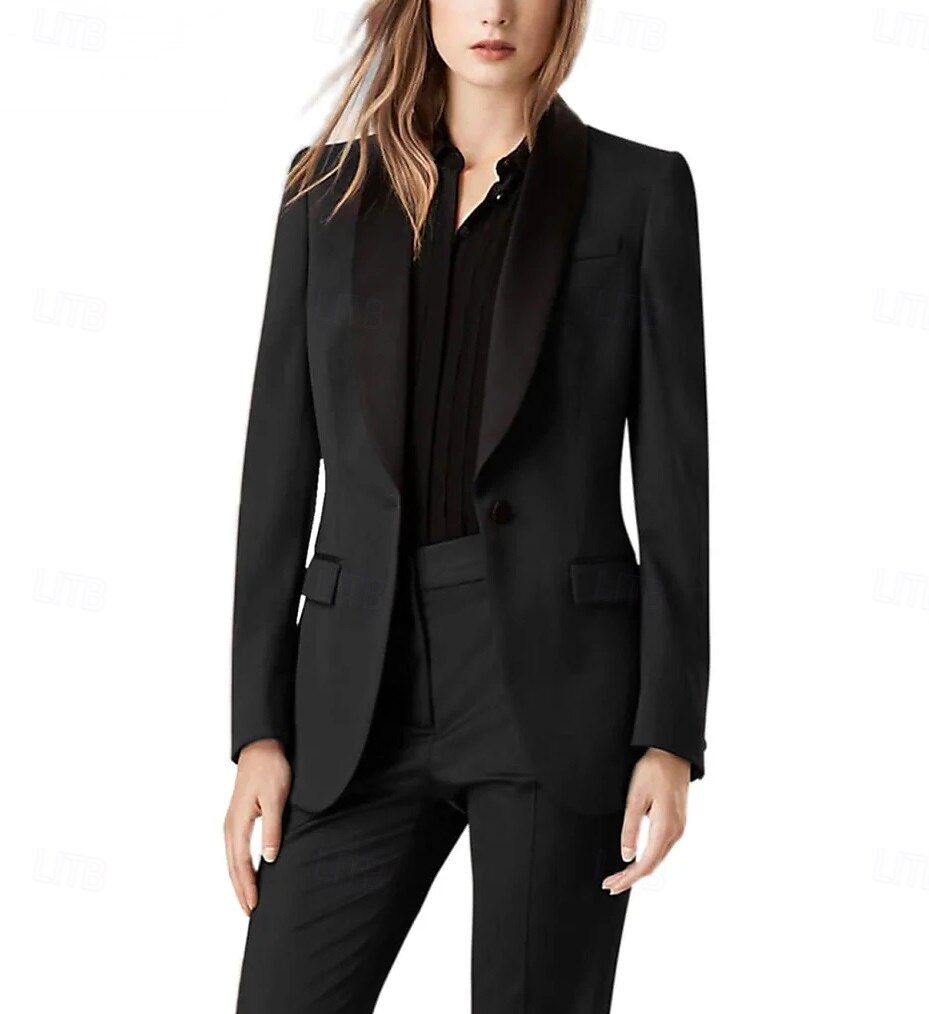 Grün Rot Zweiteiliger Hosenanzug Brautmutterkleid Elegant Revers Bodenlang Stretchstoff Lange Ärmel mit Einfarbig 2025 - $149.99 –P7