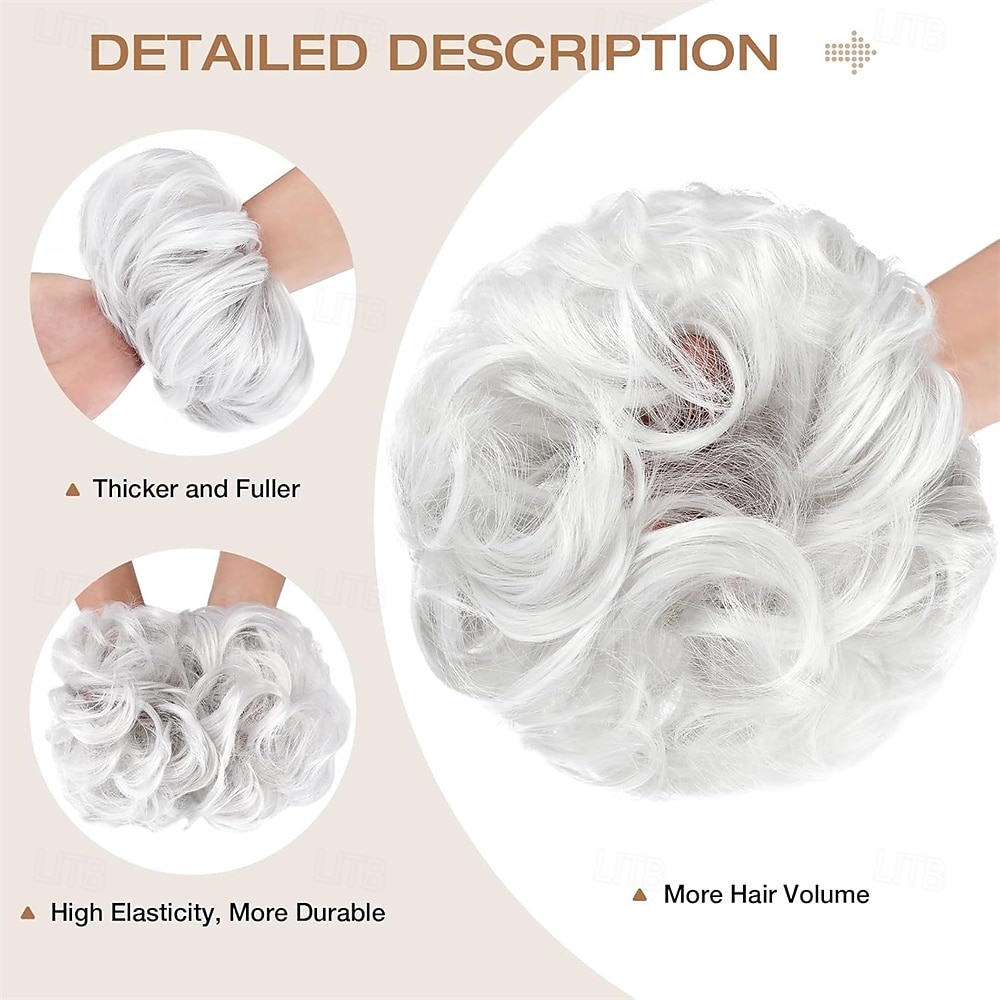 Messy Bun Hair Piece Wavy Curly Scrunchies Fluffy Donut Thick Updo Elegant Chignon Hairpieces for Women Girls Silver Grey 1.4oz 2025 - $9.49 –P8