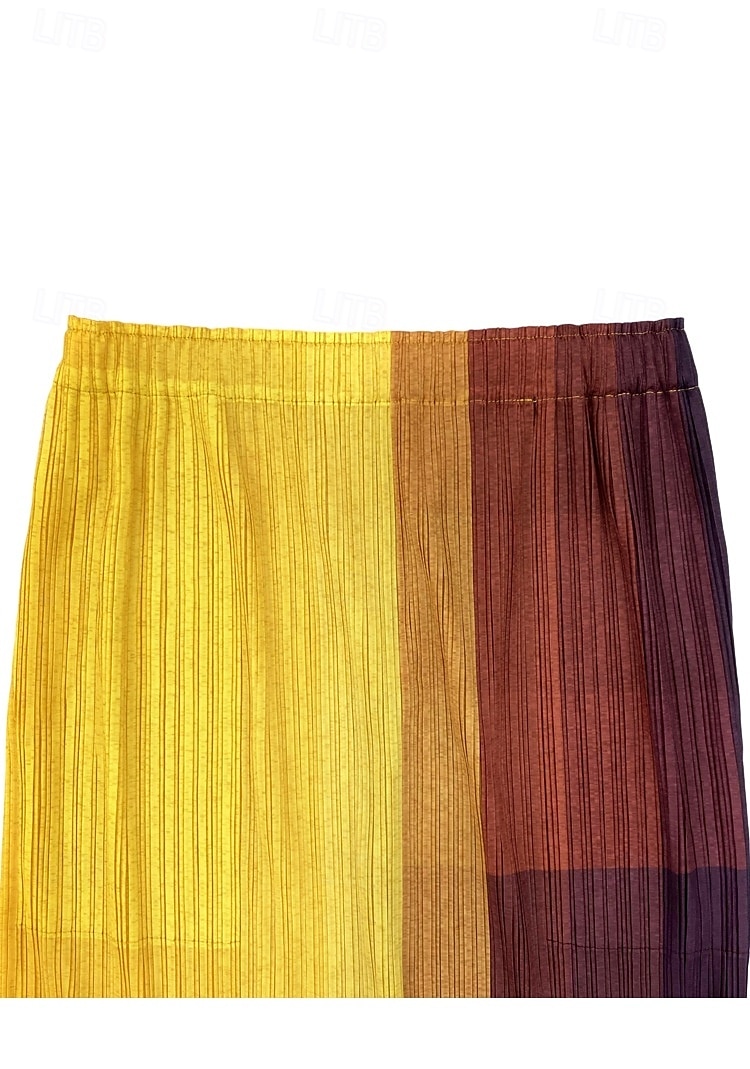 Women's Skirt Elegant Vintage Fashion Casual Midi Mid Waist Skirts Gradient Ruched Stretchy Yellow Summer Polyester 2025 - $62.99 –P6